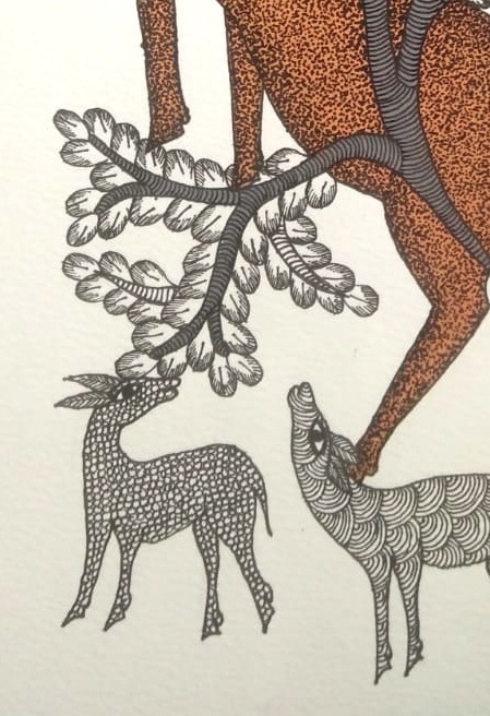 Deer And Three Foal Gond Art